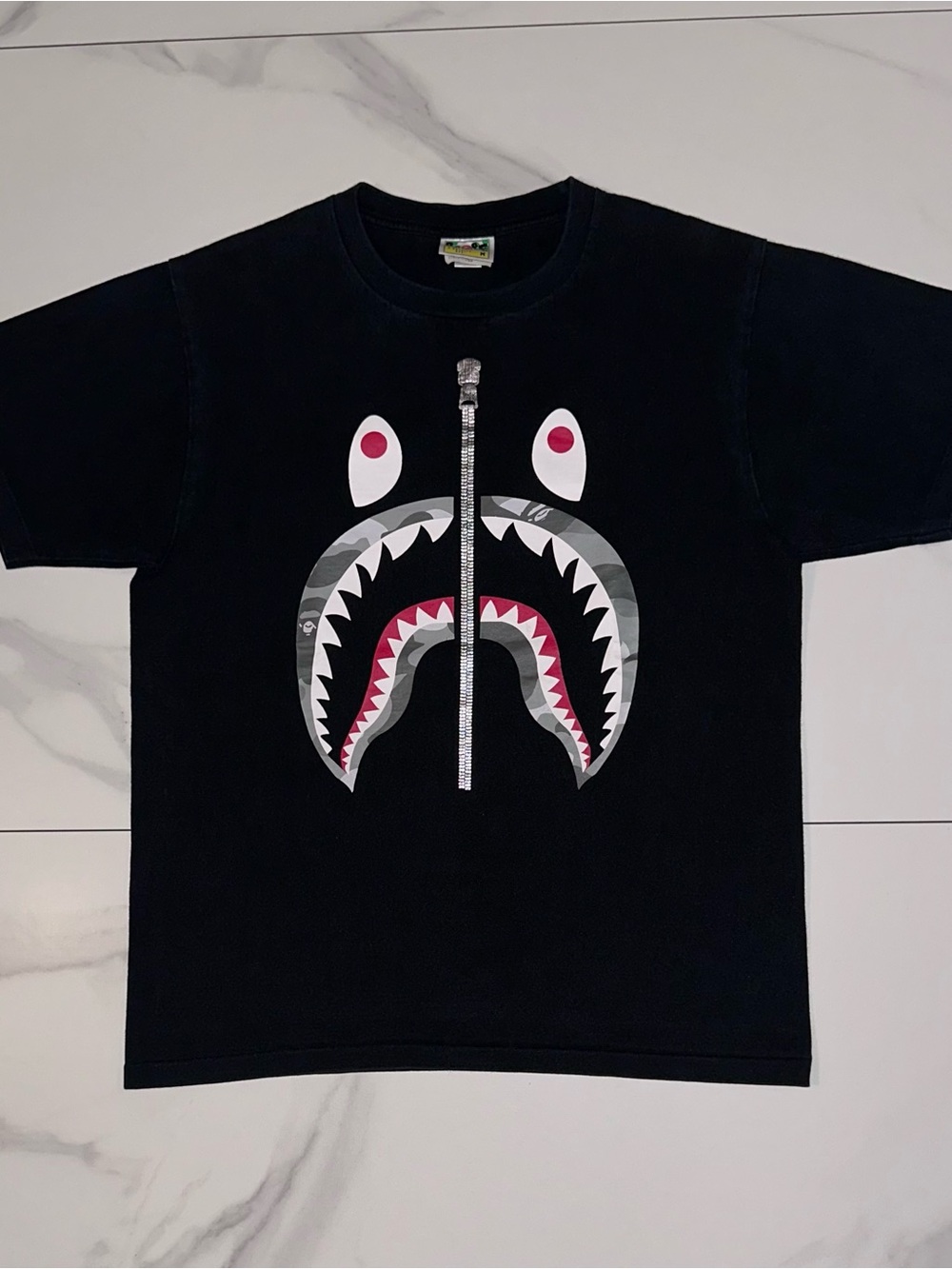 BAPE Color Camo Shark Face Graphic T-Shirt Black Gray Size Medium